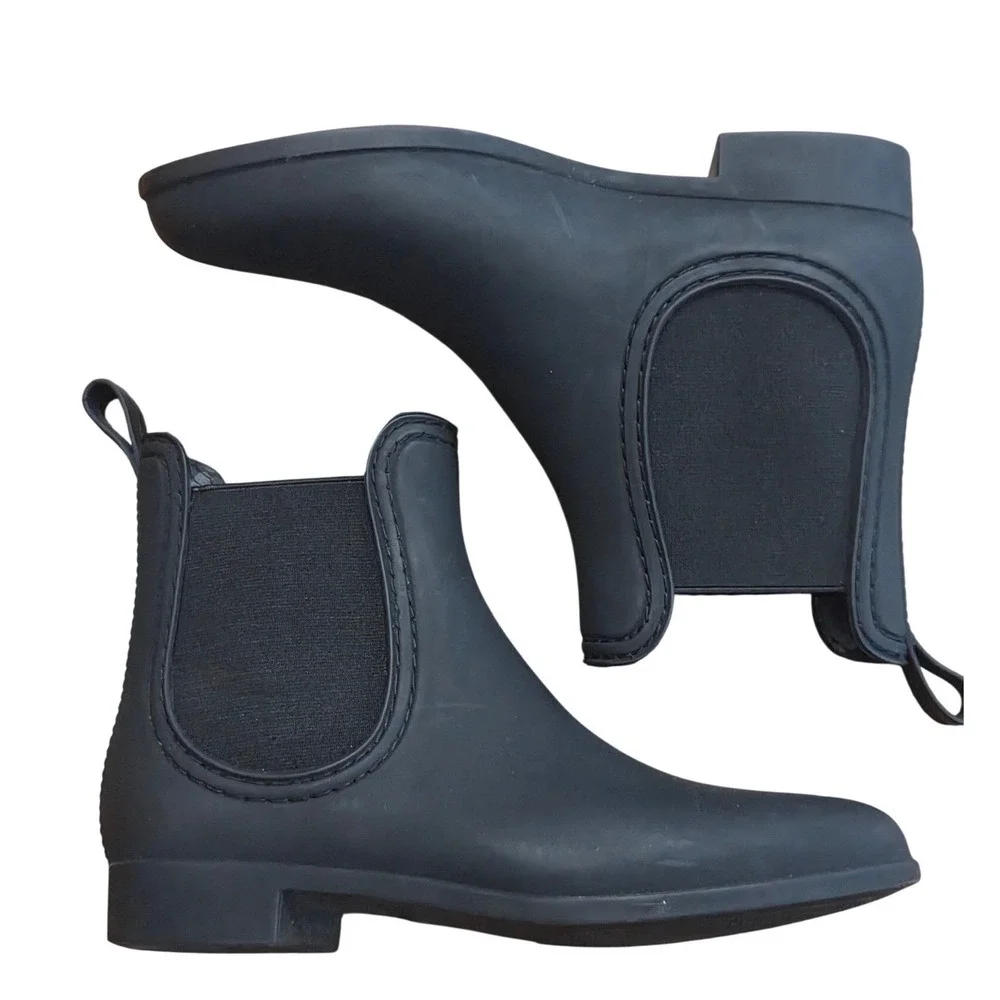 Jeffrey Campbell Havana Black Matte Chelsea Rain Boots Waterproof Gorp Edgy 6